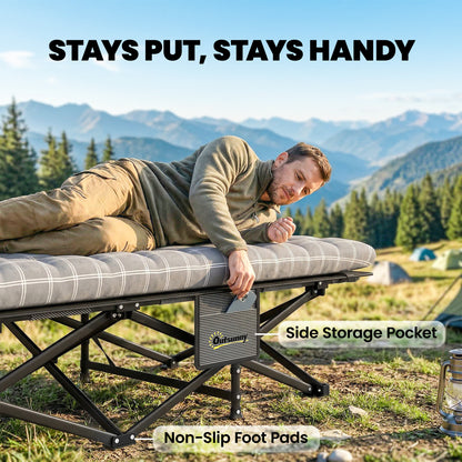 Camping Cot Heavy Duty Folding Bed with Soft Pad Grey