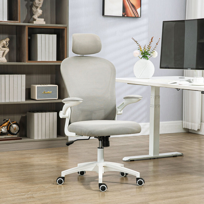 Mesh Office Chair with Headrest, 4D Lumbar Support, Flip-up Arm