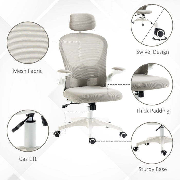 Mesh Office Chair with Headrest, 4D Lumbar Support, Flip-up Arm