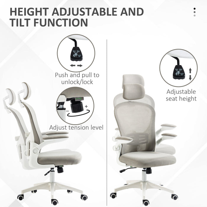 Mesh Office Chair with Headrest, 4D Lumbar Support, Flip-up Arm