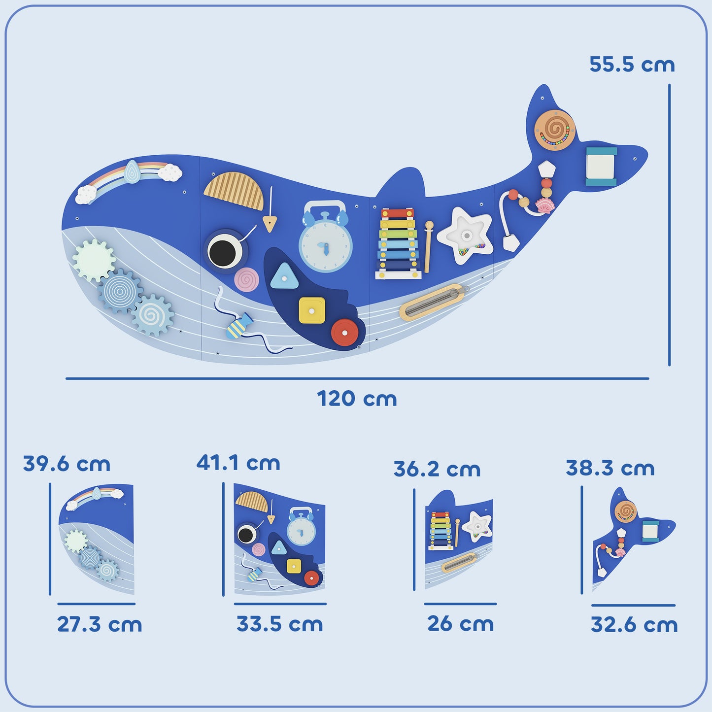 Whale Activity Wall Busy Board, 13 in 1 Montessori Inspired Toys
