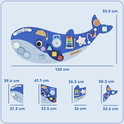 Whale Activity Wall Busy Board, 13 in 1 Montessori Inspired Toys