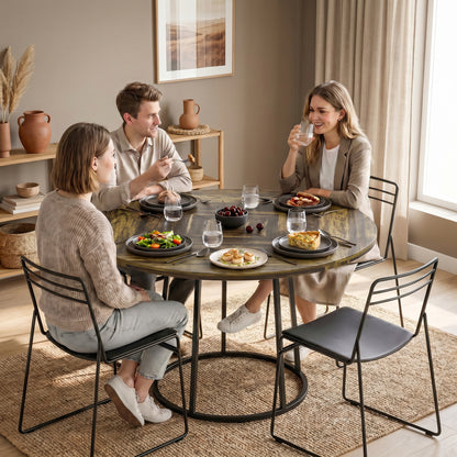 Round Dining Table for 4-6 Space Saving 120 cm Rustic Brown