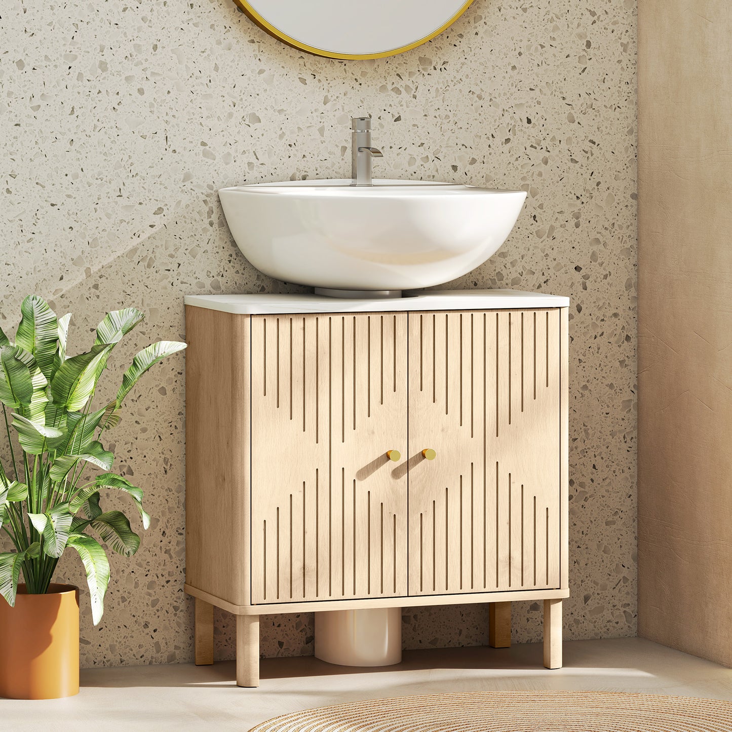 Under Sink Bathroom Cabinet for Basin without or with Pedestal, Oak