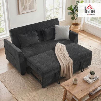 2 Seater Sofa Bed, 4-in-1 Convertible Pull Out Sleeper Sofa, Black