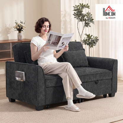 2 Seater Sofa Bed, 4-in-1 Convertible Pull Out Sleeper Sofa, Black