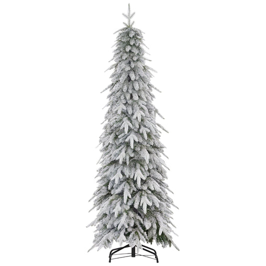 6ft Flocked Pencil Christmas Tree with Auto Open, Steel Base