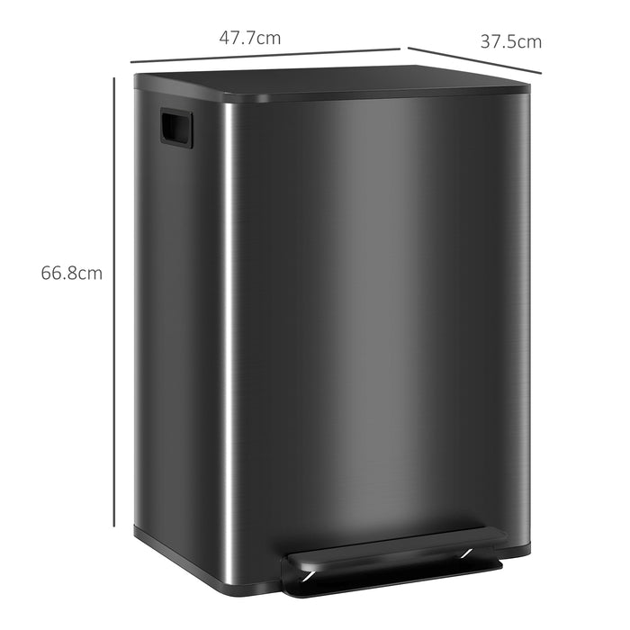 2 x 30L Double Kitchen Bin, Pedal Bin with Soft-Close Lid, Black