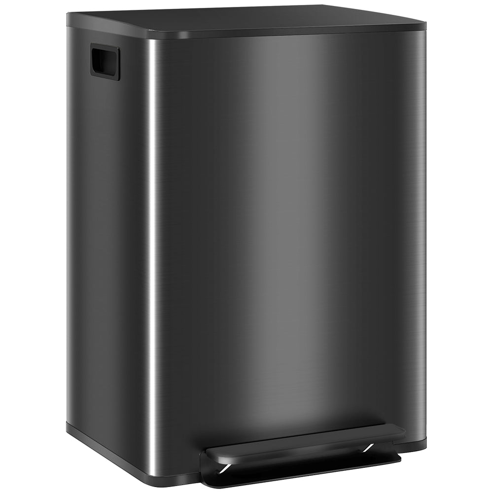 2 x 30L Double Kitchen Bin, Pedal Bin with Soft-Close Lid, Black