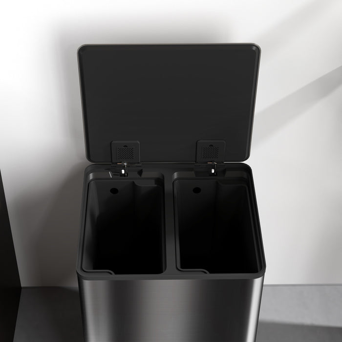 2 x 30L Double Kitchen Bin, Pedal Bin with Soft-Close Lid, Black