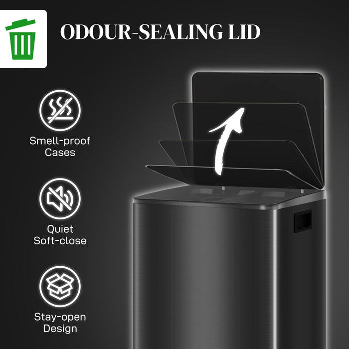 2 x 30L Double Kitchen Bin, Pedal Bin with Soft-Close Lid, Black