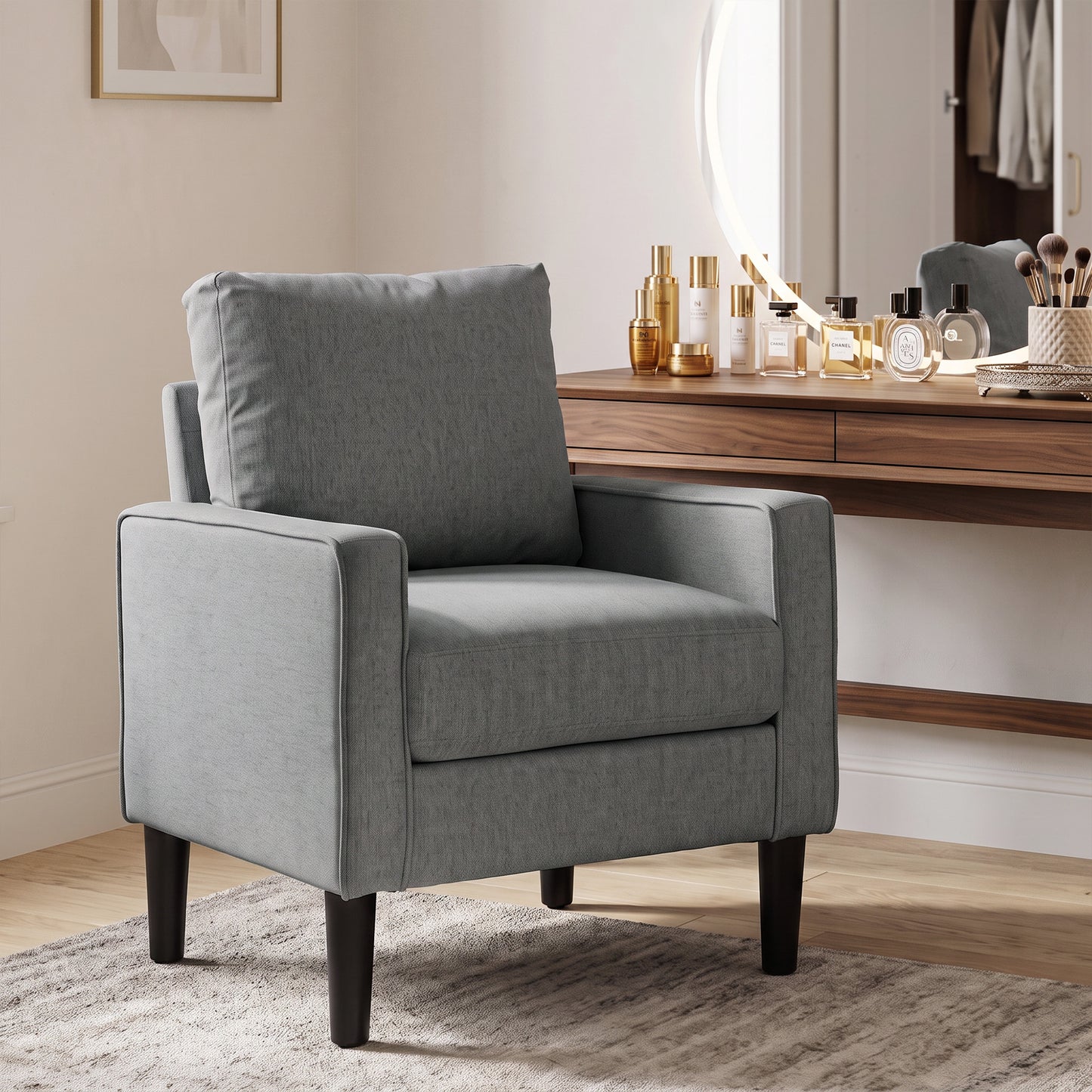 Removable Pillow Linen Accent Chair, Dark Grey