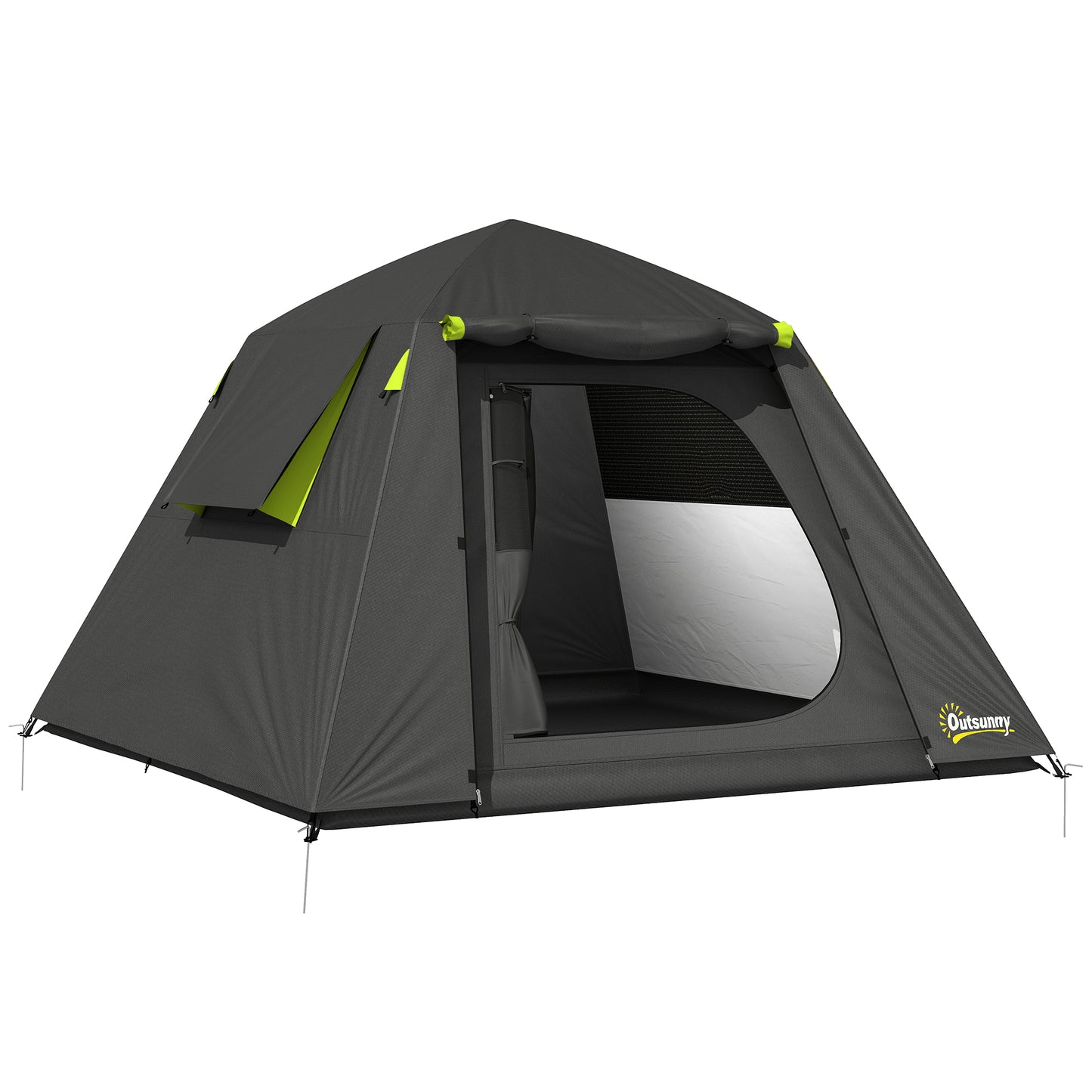 Camping Tent, 2 Man Dome Tent with 2 Doors and 2 Windows, 3000mm Waterproof, with Sewn-in Groundsheet, Carry Bag and Top Hook for Fishing Hiking Festival, Grey & Green