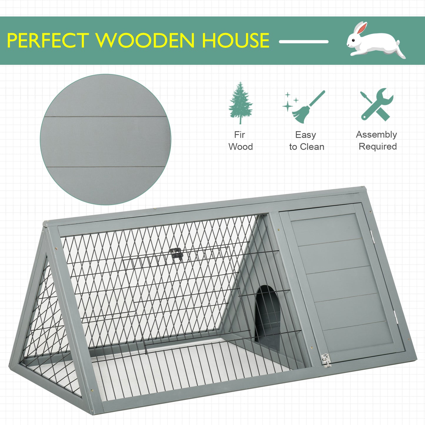 Wooden Rabbit Cage Small Animal Hutch w/ Outside Area - Grey