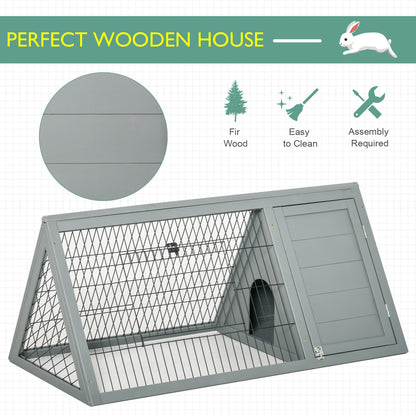 Wooden Rabbit Cage Small Animal Hutch w/ Outside Area - Grey