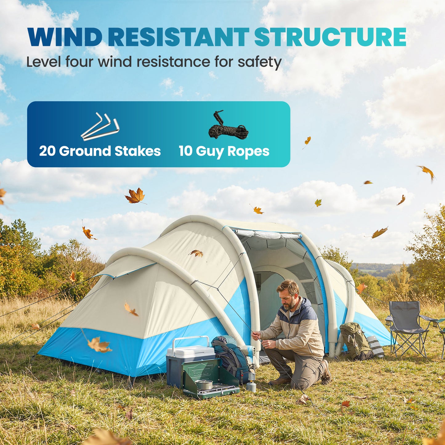 Inflatable Tent 3000mm Waterproof for 4 Person, Blue