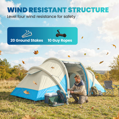 Inflatable Tent 3000mm Waterproof for 4 Person, Blue