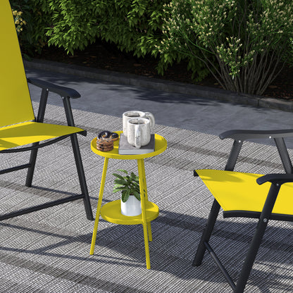 Round Garden Table, 2-Tier Metal Patio Table Coffee Table, Yellow
