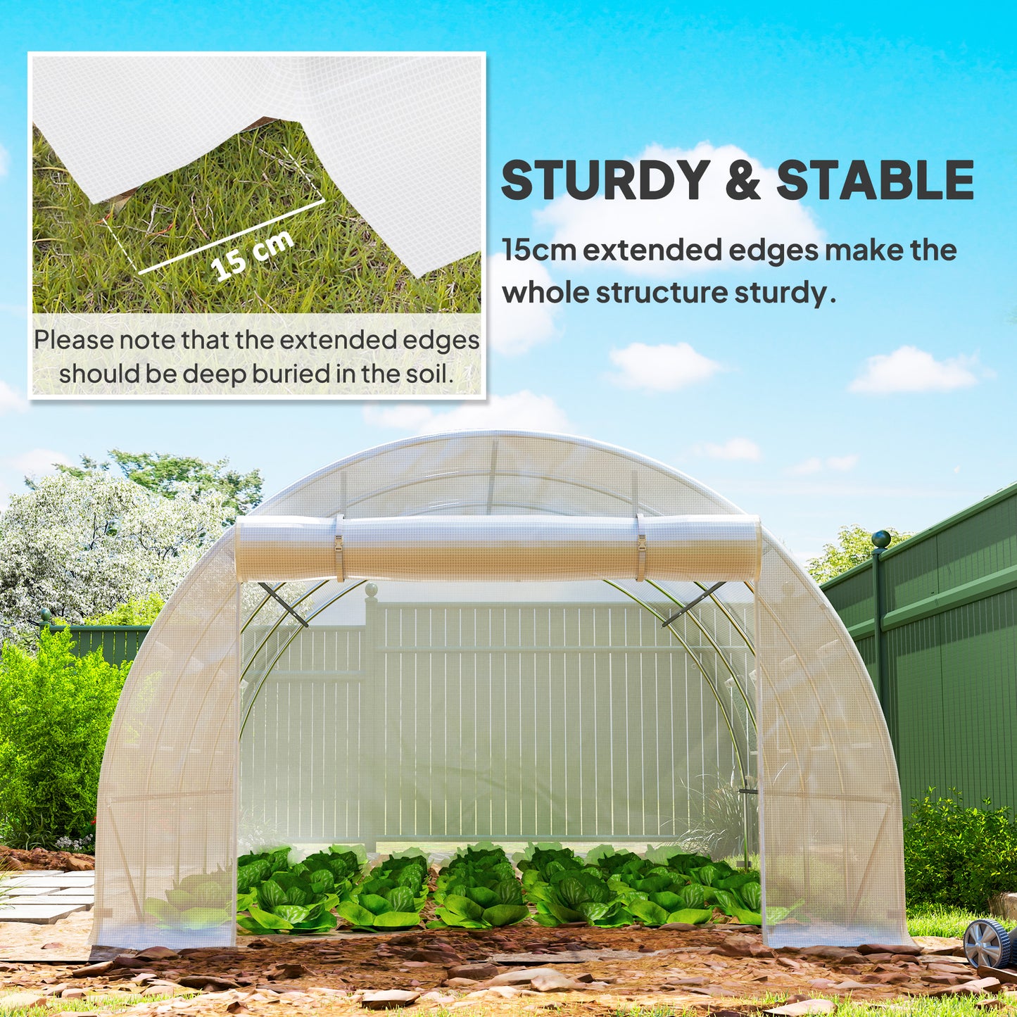 4 x 3 x 2m Polytunnel Greenhouse Replacement Cover ONLY Winter Garden Plant PE Cover for Tunnel Walk-in Greenhouse with Roll-up Windows Door Outdoor, White