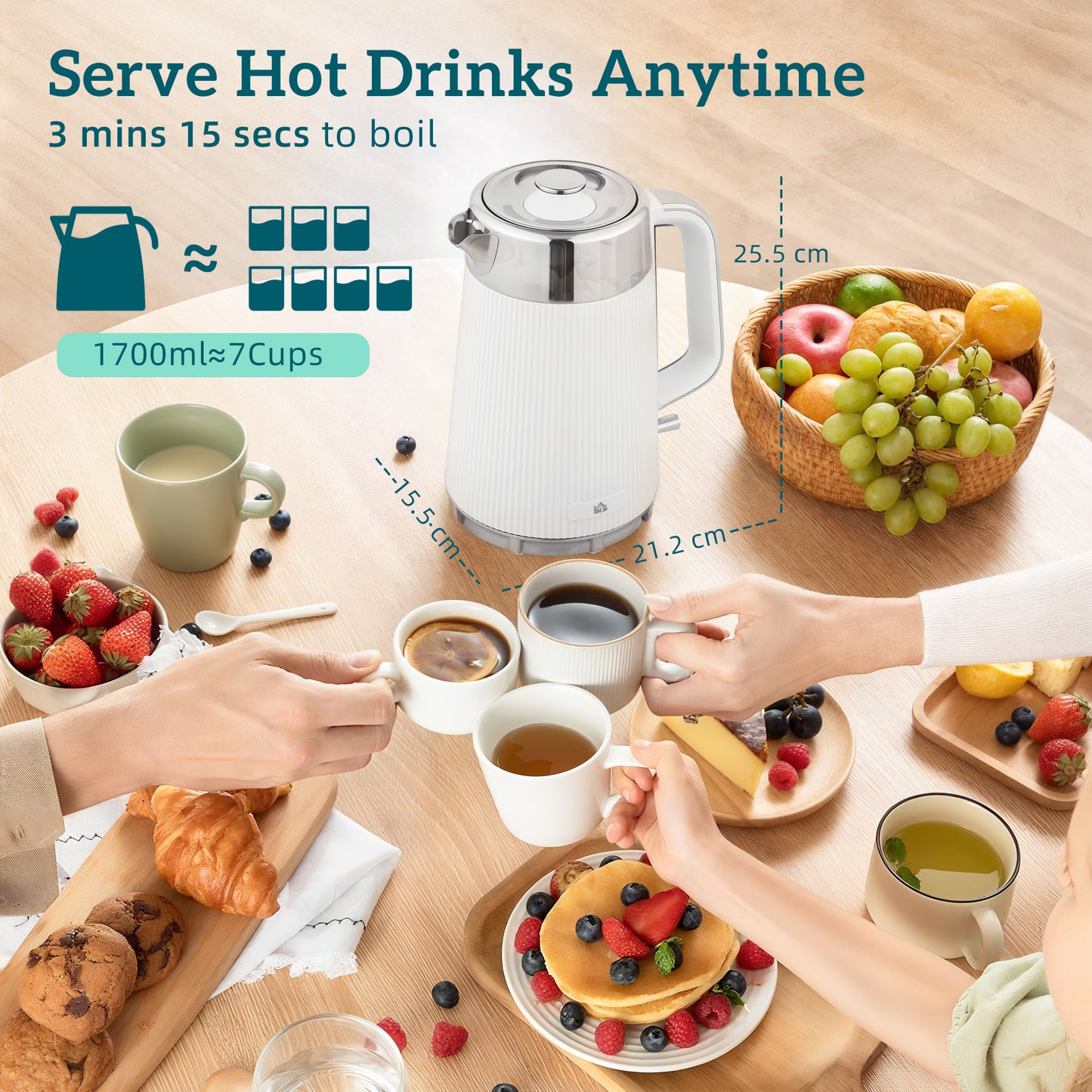 1.7L 3000W Rapid Boil Kettle and 4 Slice Toaster Set Crumb Tray White