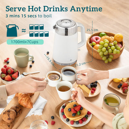 1.7L 3000W Rapid Boil Kettle and 4 Slice Toaster Set Crumb Tray White