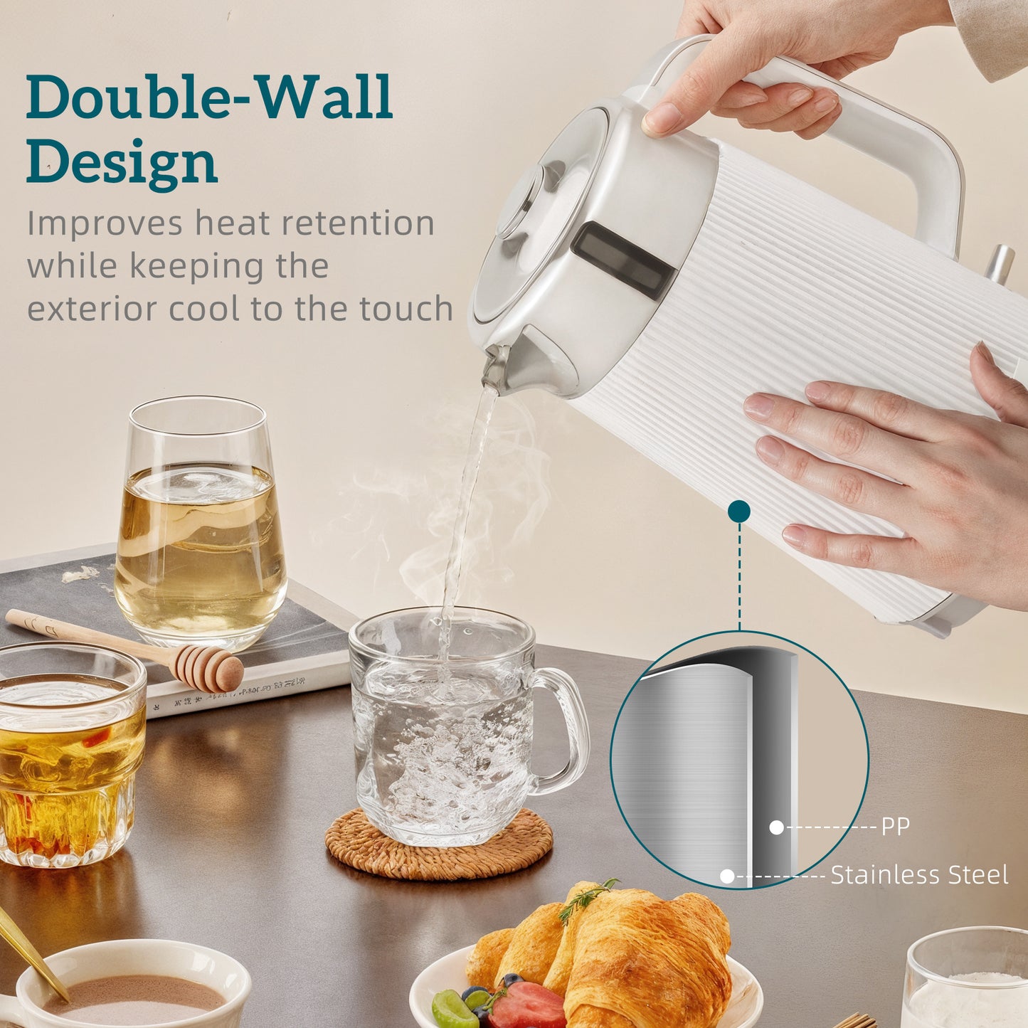 1.7L 3000W Rapid Boil Kettle and 4 Slice Toaster Set Crumb Tray White