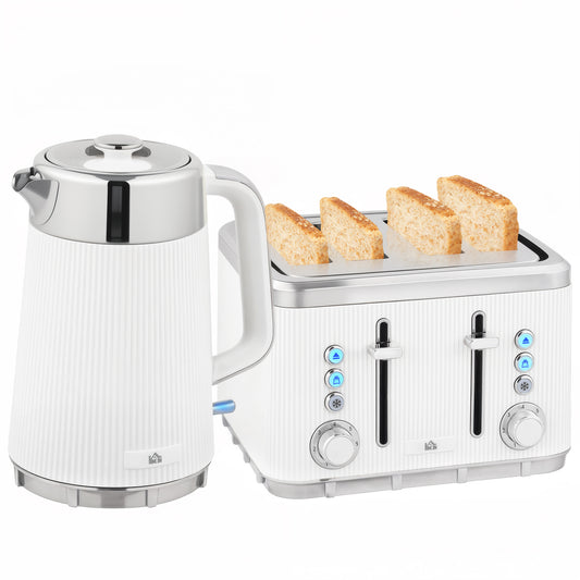 1.7L 3000W Rapid Boil Kettle and 4 Slice Toaster Set Crumb Tray White