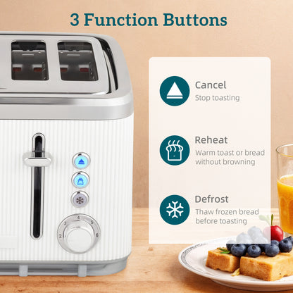 1.7L 3000W Rapid Boil Kettle and 4 Slice Toaster Set Crumb Tray White