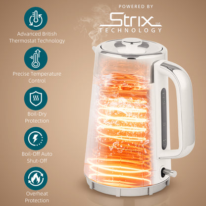 1.7L 3000W Rapid Boil Kettle and 4 Slice Toaster Set Crumb Tray White