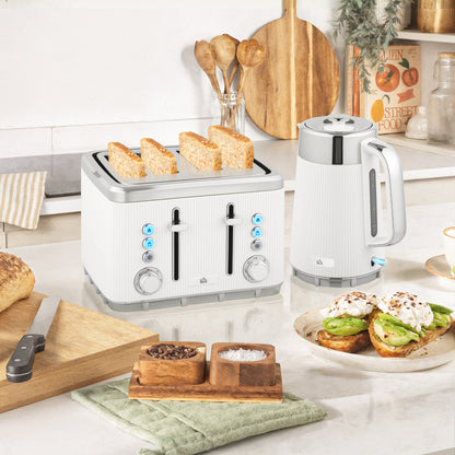 1.7L 3000W Rapid Boil Kettle and 4 Slice Toaster Set Crumb Tray White