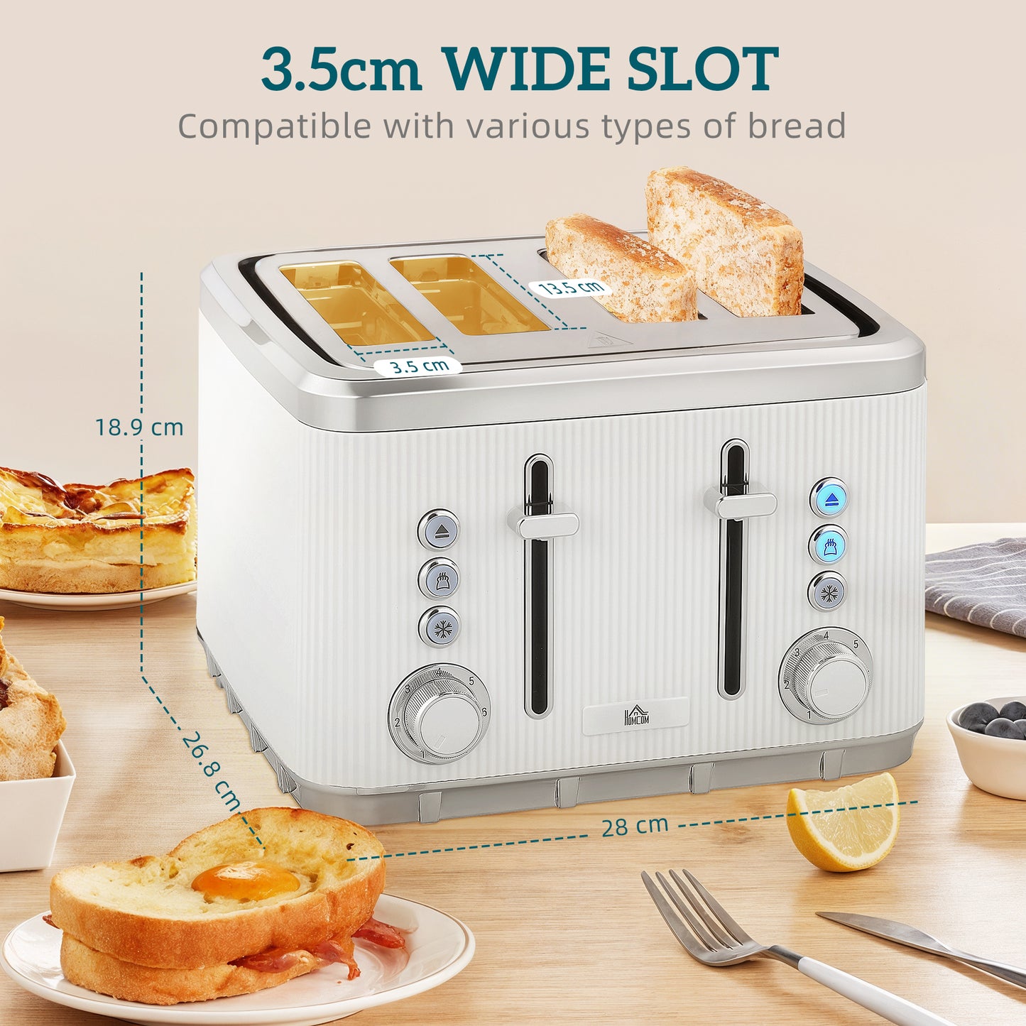 1.7L 3000W Rapid Boil Kettle and 4 Slice Toaster Set Crumb Tray White