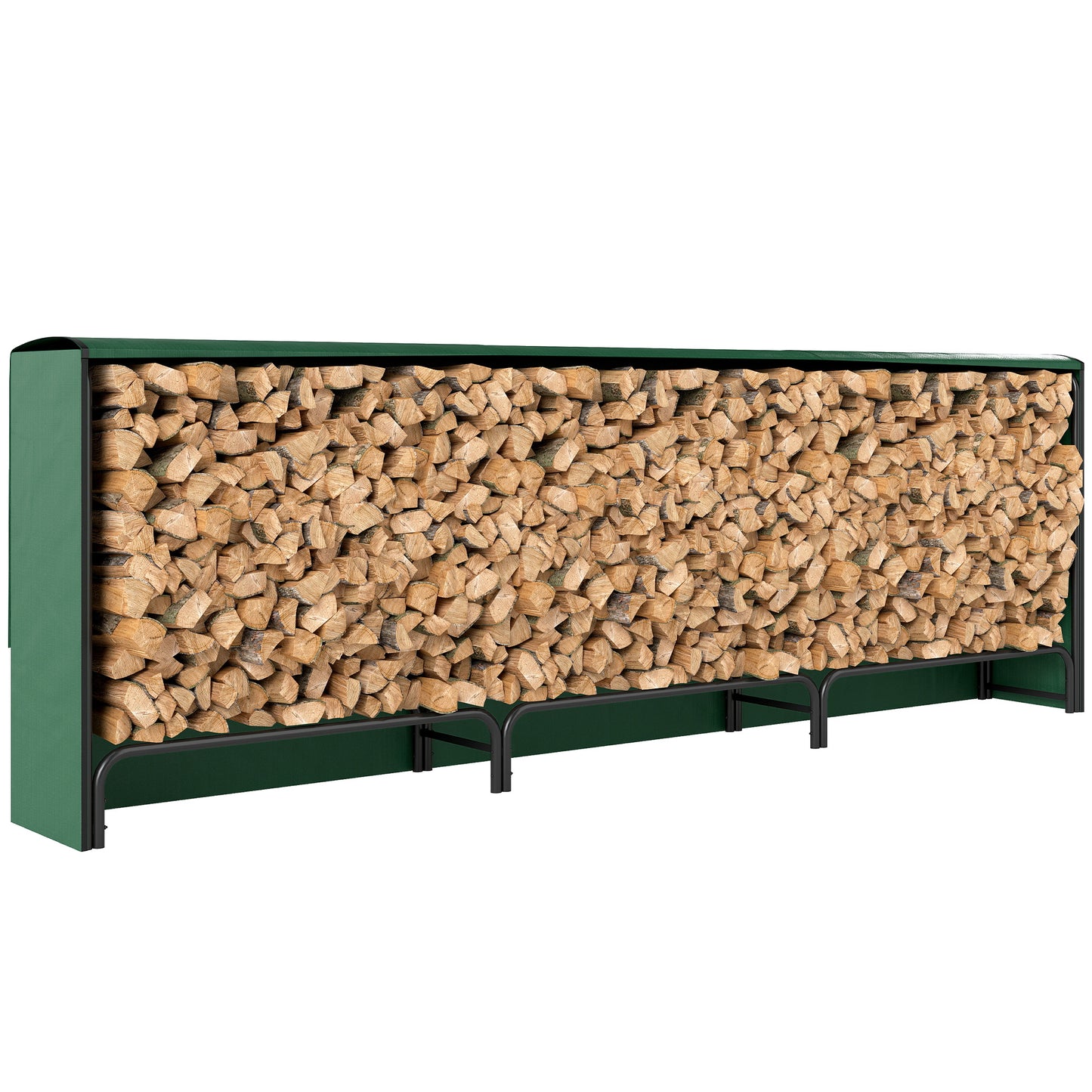 Firewood Rack with Waterproof Cover, Heavy Duty Metal Log Store Indoors, Log Storage Holder for Outdoor Indoor Fireplace, 300 x 36 x 99 cm, Dark Green