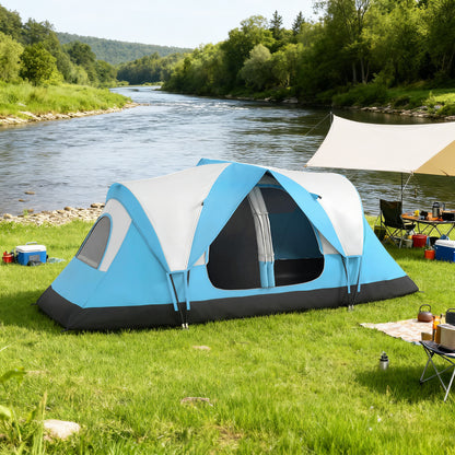 2 Room Camping Tent with Waterproof Rainfly & Screen Panels, Blue