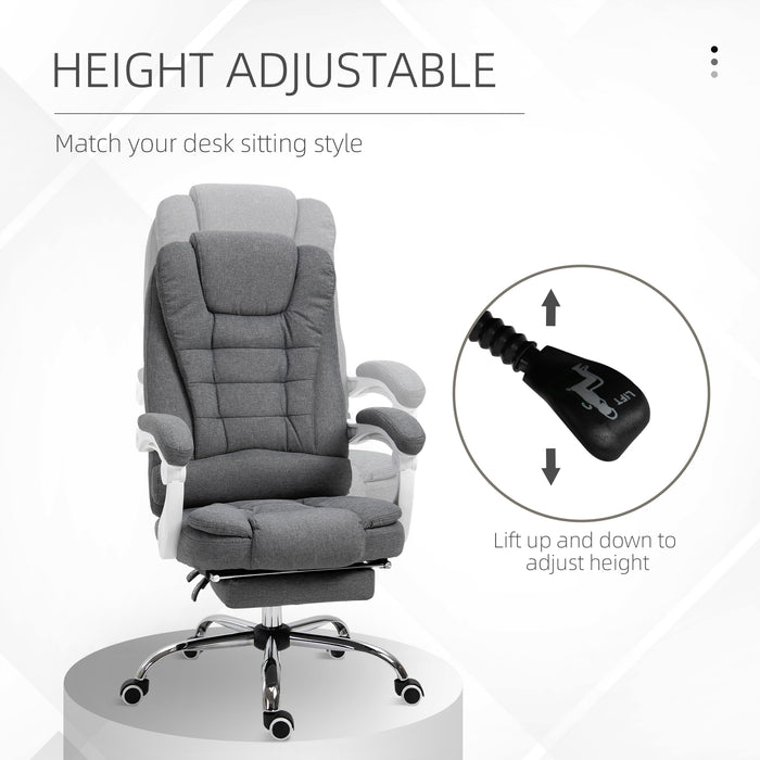 Executive Desk Chair with Tilt Function, Rolling Task Recliner with Retractable Footrest for Home Office, Working, Grey