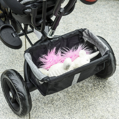 Toddler Bike Push Along Trike, 2-in-1 Cloth Tricycle Stroller w/ Push Handle, Detachable Guardrail & Storage Bag, Grey