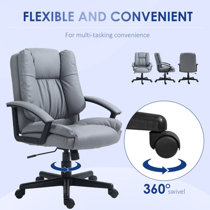 Height-Adjustable Faux Leather Swivel Office Chair with Arms - Light Grey
