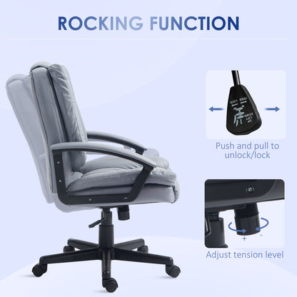 Height-Adjustable Faux Leather Swivel Office Chair with Arms - Light Grey