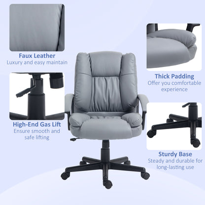 Height-Adjustable Faux Leather Swivel Office Chair with Arms - Light Grey