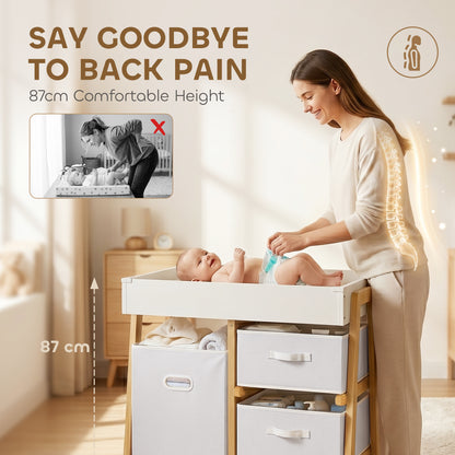 Baby Changing Table with 3 Drawers, Basket, Waterproof Pad