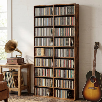 640 CD Storage Unit 360 DVD Storage Tower w/ 18 Compartments Rustic Brown