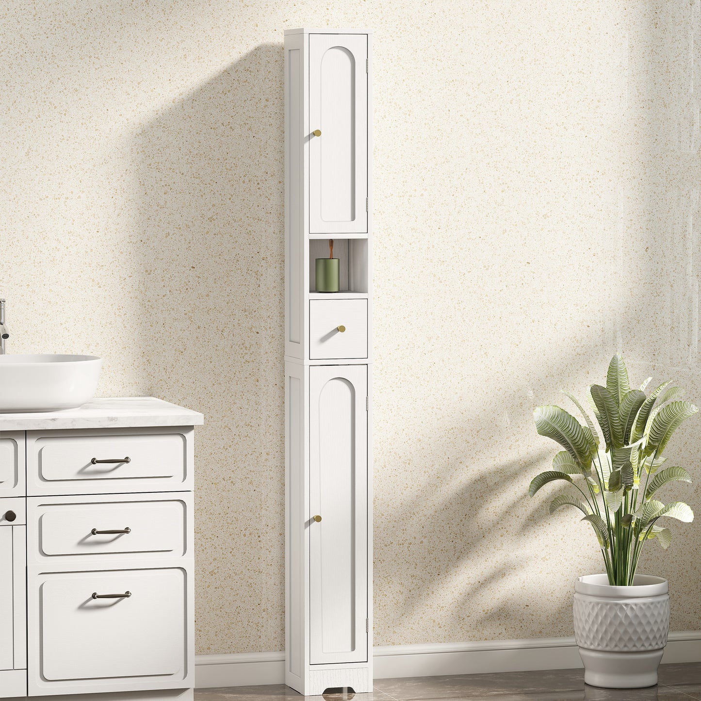 20cm Slim Bathroom Storage Cabinet with Adjustable Shelves White