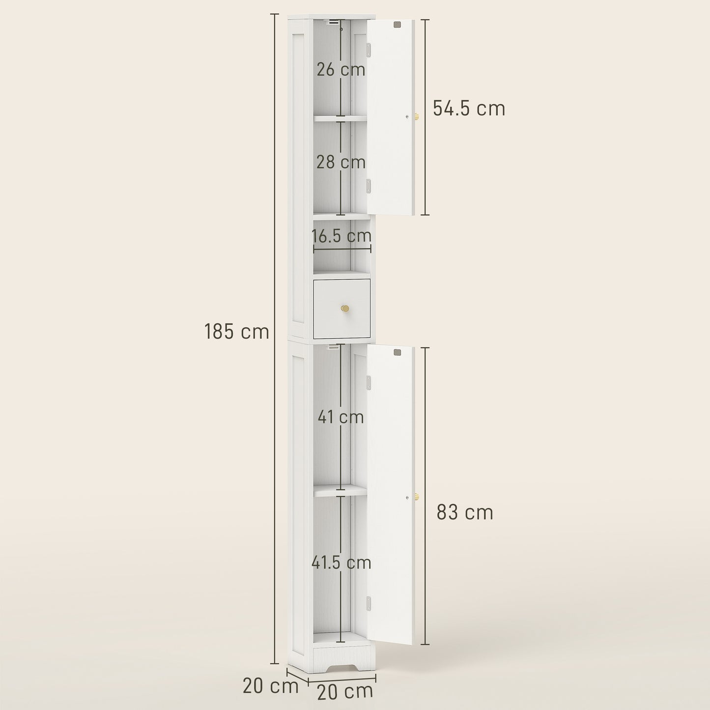 20cm Slim Bathroom Storage Cabinet with Adjustable Shelves White
