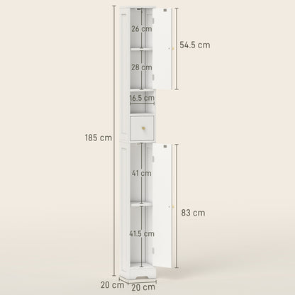 20cm Slim Bathroom Storage Cabinet with Adjustable Shelves White