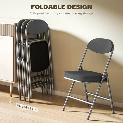 Folding Chairs Set of 4 with Cushioned Seat, Steel Frame, Dark Grey