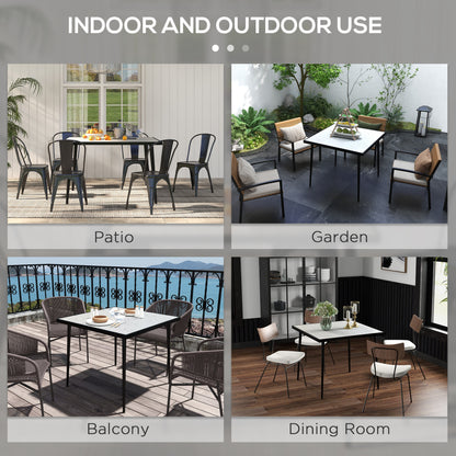 Outdoor Dining Table for 4 with Marble Effect Tempered Glass Top White