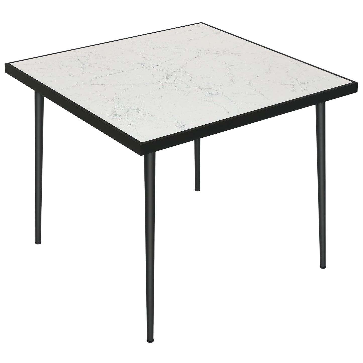 Outdoor Dining Table for 4 with Marble Effect Tempered Glass Top White