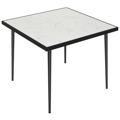 Outdoor Dining Table for 4 with Marble Effect Tempered Glass Top White