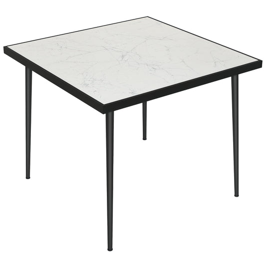 Outdoor Dining Table for 4 with Marble Effect Tempered Glass Top White