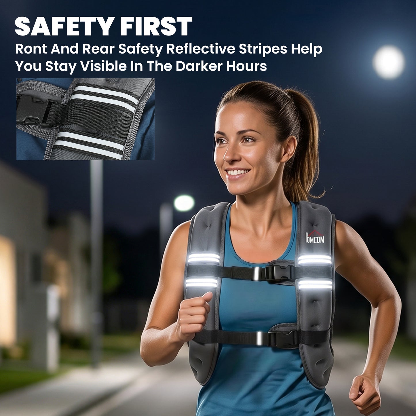 10KG Weighted Vest with Adjustable Straps, Pocket, Reflective Strips