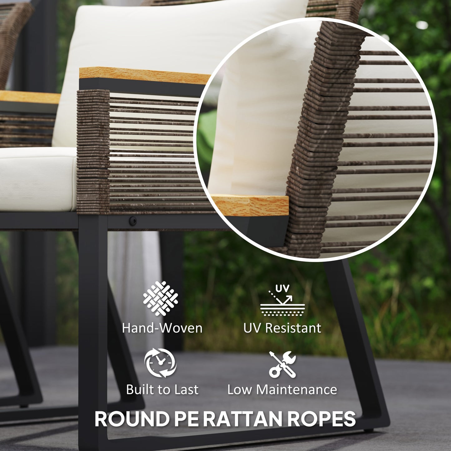 4 Seater Round Wicker Rope Garden Furniture Set with Cushions Grey